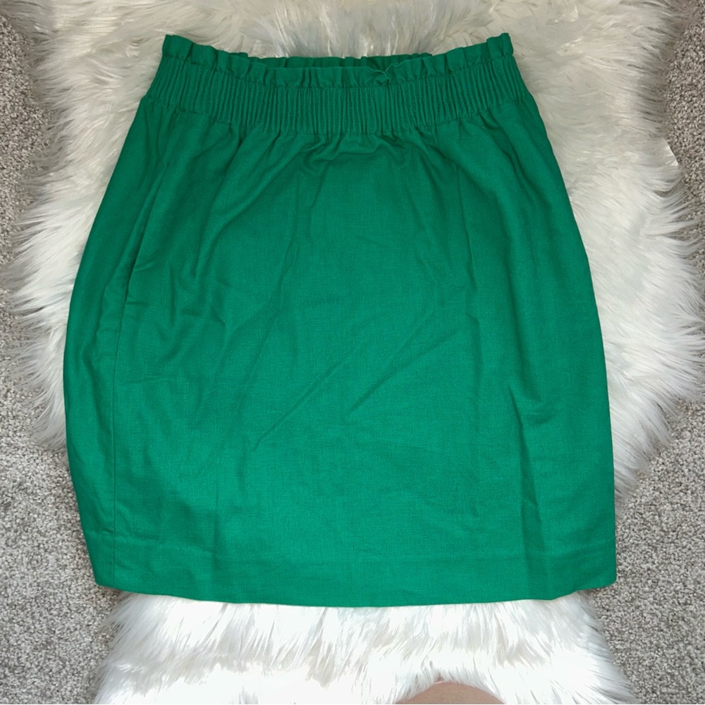 J. Crew Factory Green Linen-cotton blend city skirt